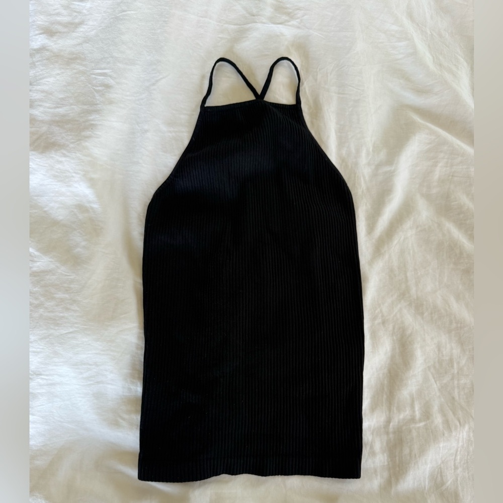 Free People Black Ribbed Backless Top